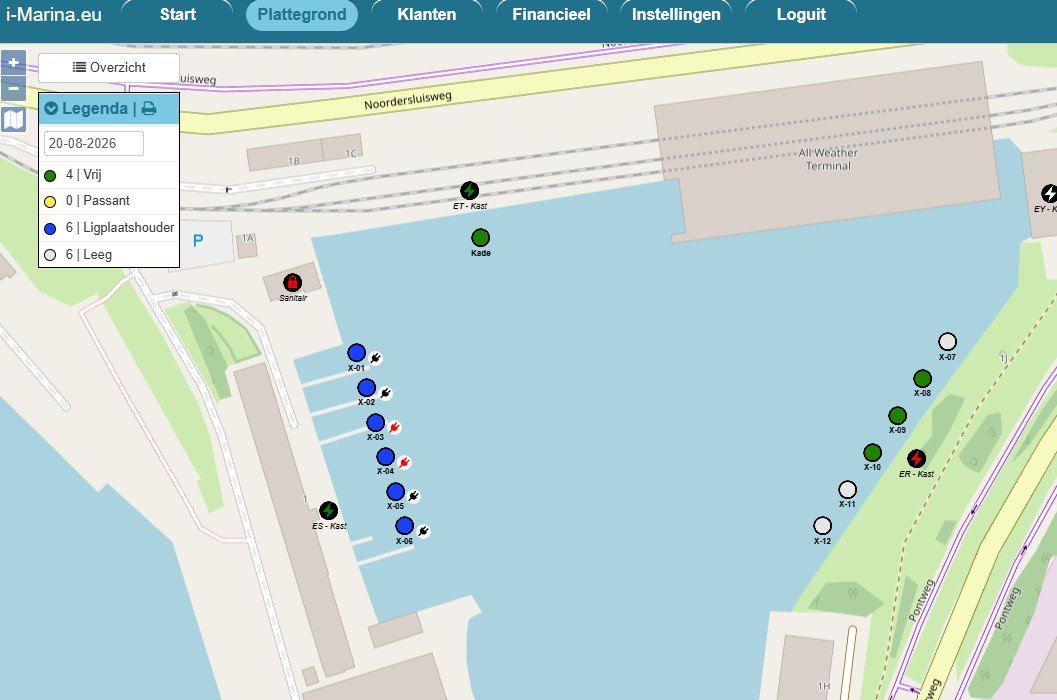 Screenshot van de grafische havenplattegrond in i-Marina